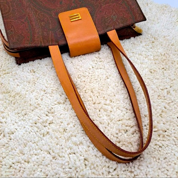 ETRO Tote shoulder bag Paisley pattern PVC leather Gold charm with storage bag - Picture 7 of 9